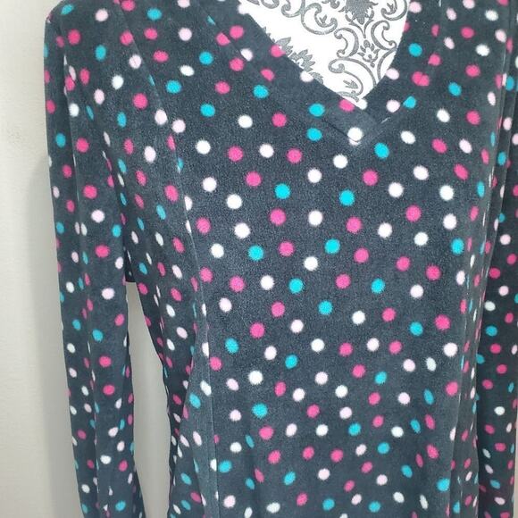 intimate essentials large womens fleece long sleeve polka dot shirt - Picture 2 of 10